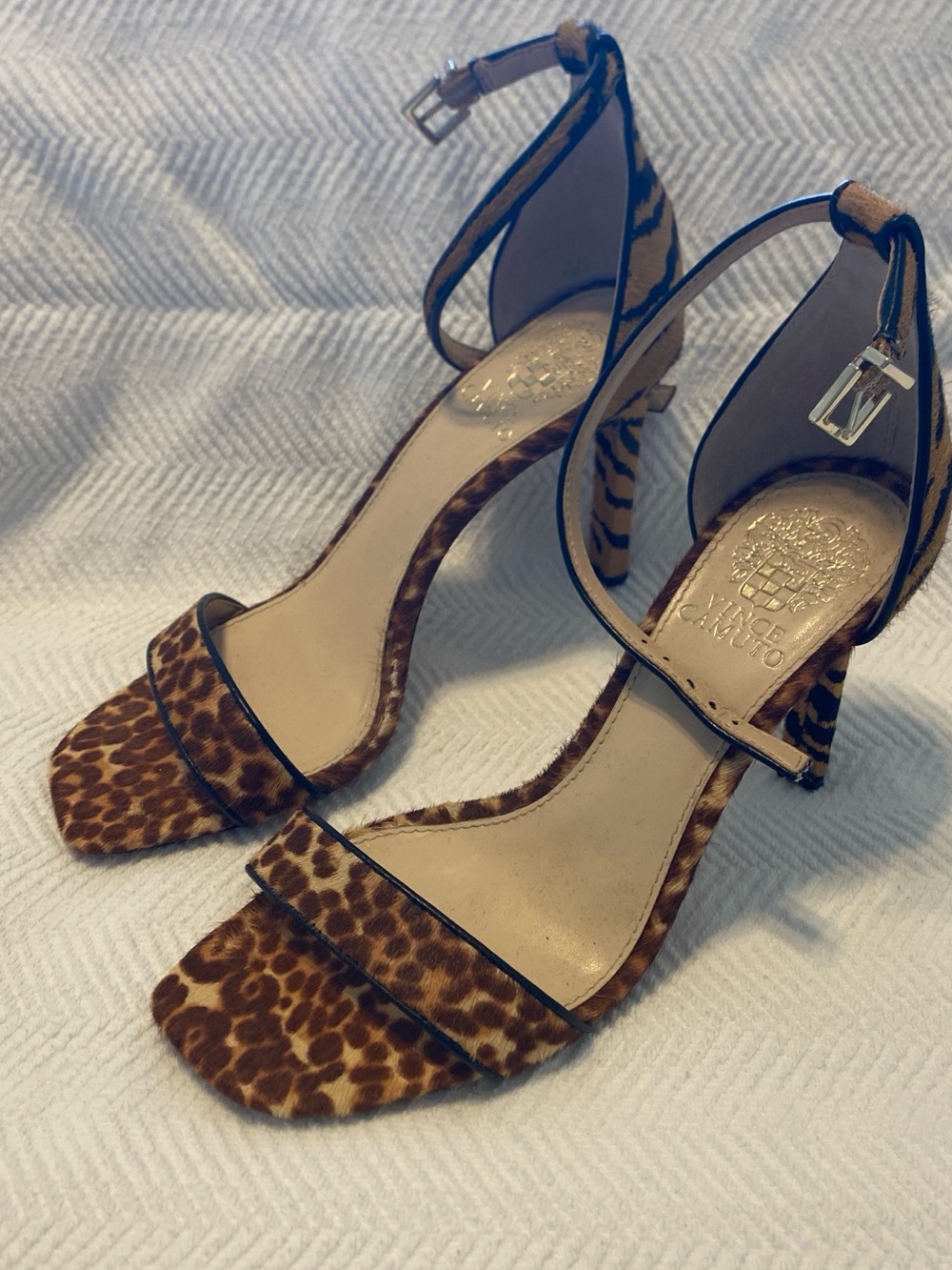 Vince Camuto Leopard Print Ankle-Strap Heels - Brown/Tan, 7.5M